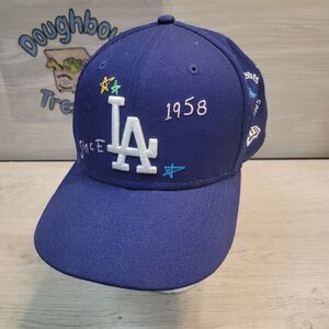 New Era 59Fifty Los Angeles Dodgers Scribble Navy Fitted Hat 7.5 World Series
